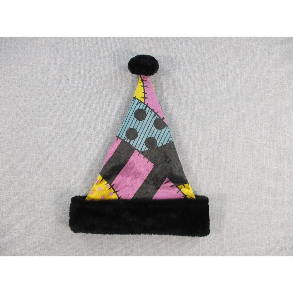 Disney Nightmare Before Christmas‎ Sally Patchwork Santa Hat Black Faux Fur Ruz